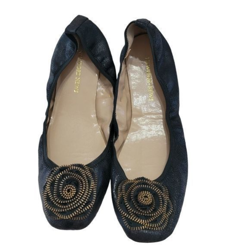 Newport News Square Toe Black and Gold Ballet Flats Size‎ 8 B